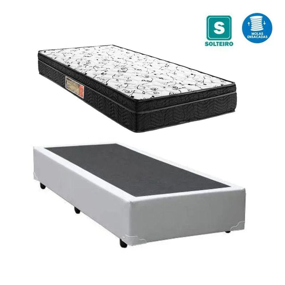Cama box solteiro branca + colchão mola ensacada 88x188 inmetro
