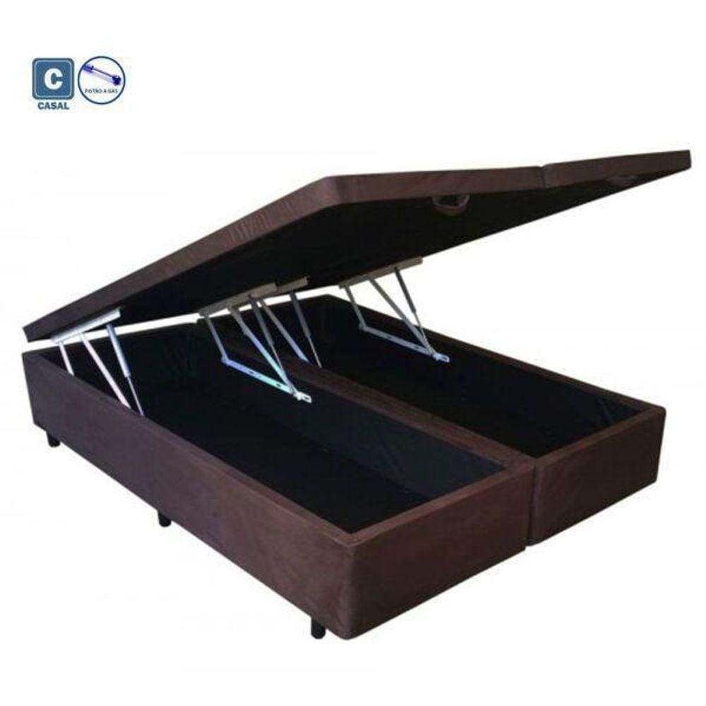 Cama Box casal com baú marrom + Colchão Molas bonnel