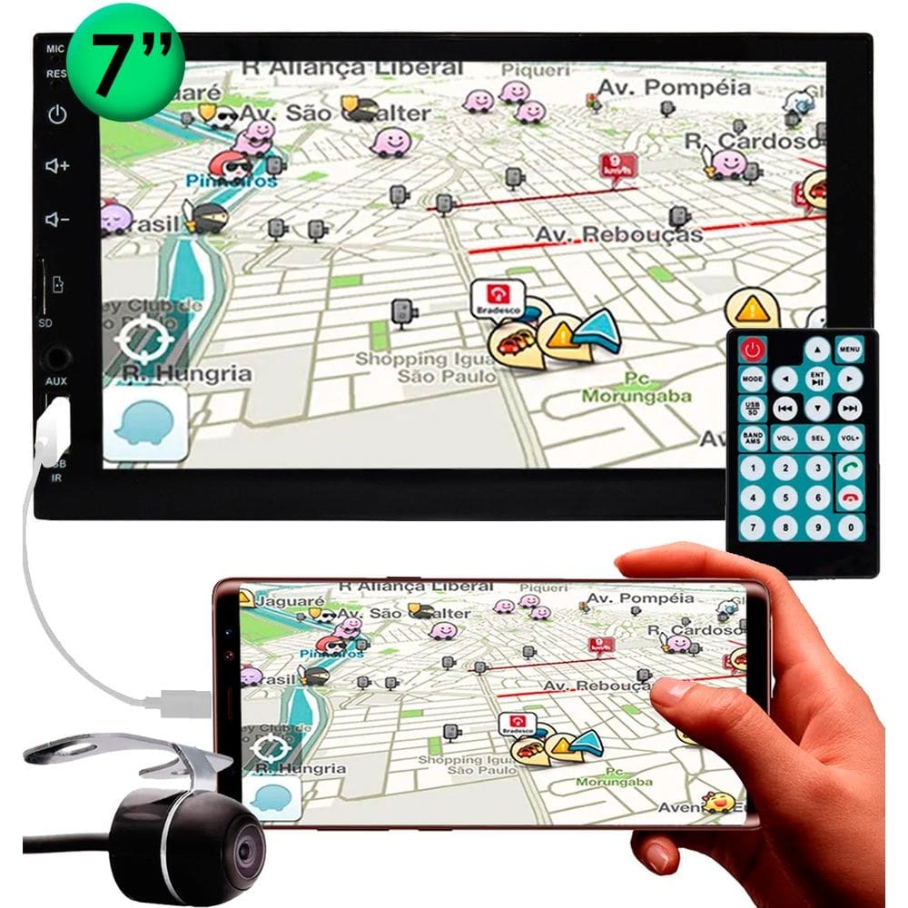 Multimídia H-Tech 2 Din HT-3100 7" Polegadas Espelhamento Bluetooth USB SD Card Auxiliar + Câmera de Ré