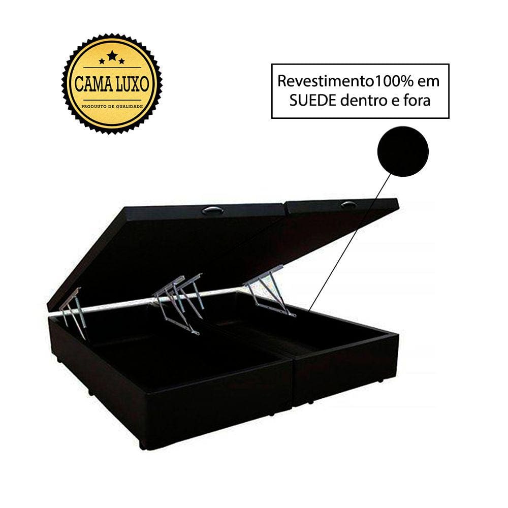 Cama Box Baú Luxo Blindado King Bipartido NK Camas Suede Preto 41x193x203