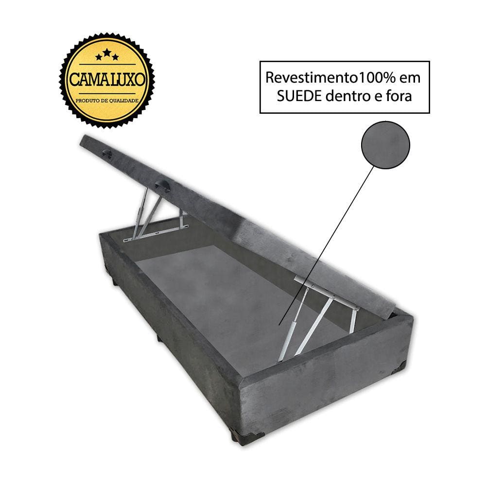 Cama Box Baú Luxo Blindado Solteiro NK Camas Suede Cinza41x78x188