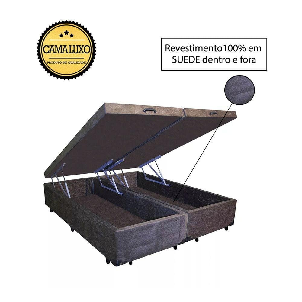 Cama Box Baú Luxo Blindado King Bipartido NK Camas Suede Marrom 49x193x203