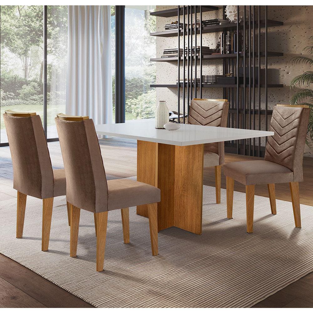 Mesa Olivia em MDF com 4 Cadeiras Liz Moderna