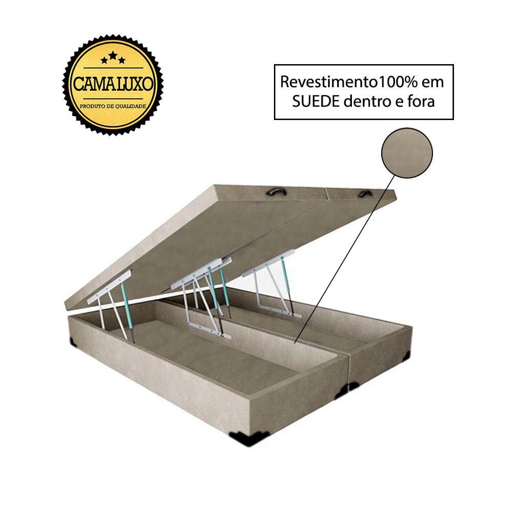 Cama Box Baú Luxo Blindado Casal Bipartido NK Camas Suede Bege 49x138x188