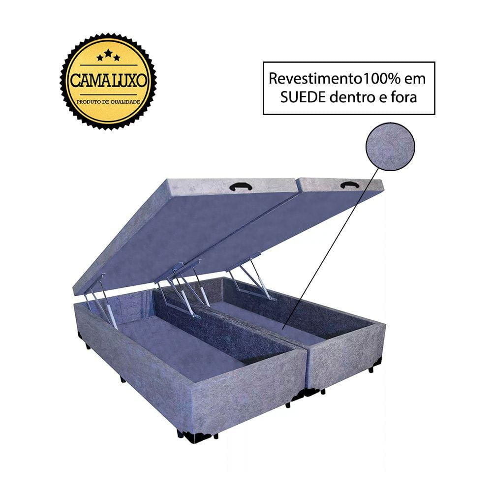 Cama Box Baú Luxo Blindado Queen Bipartido NK Camas Suede Cinza 49x158x198