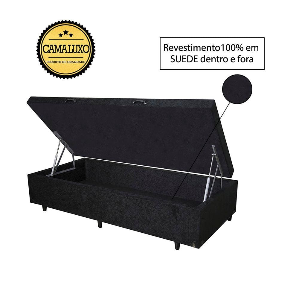 Cama Box Baú Luxo Blindado Solteiro NK Camas Suede Preto 41x78x188