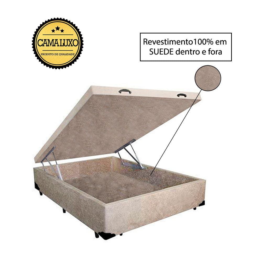 Cama Box Baú Luxo Blindado Casal NK Camas Suede Bege 41x138x188