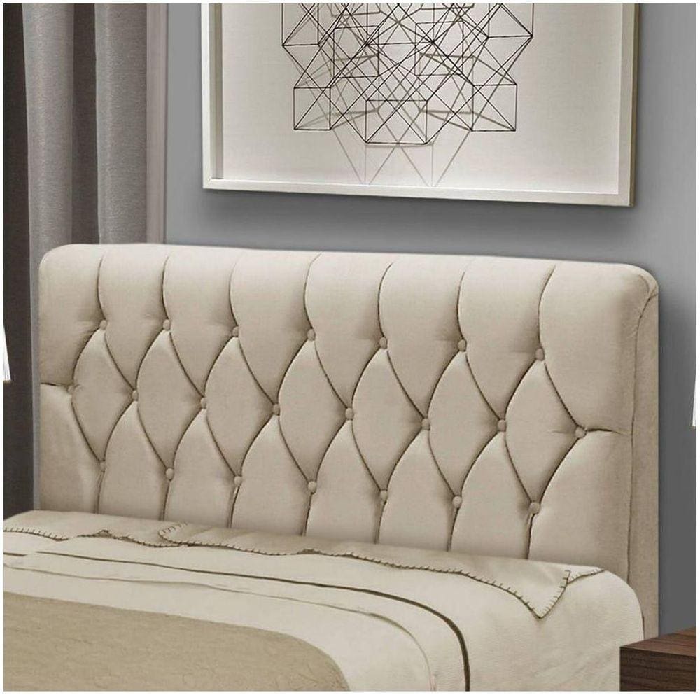 Cabeceira Solteiro Estofada Istambul Mônaco Com Capitonê Bege