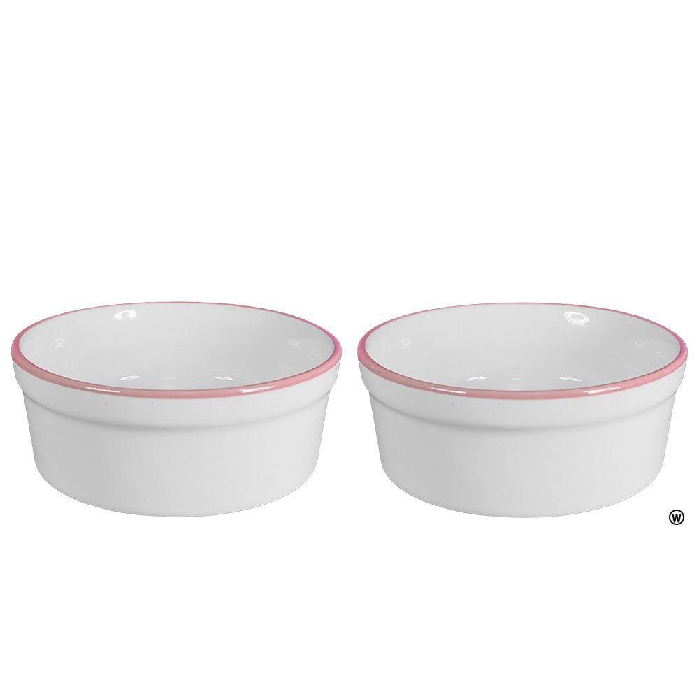 Kit Comedouro e Bebedouro de Porcelana 300ml Borda Rosa