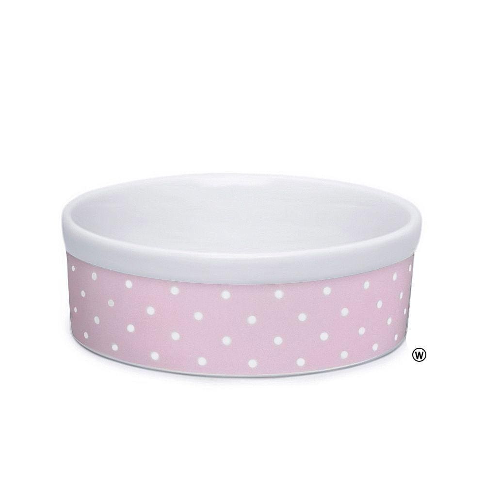 Comedouro Bebedouro de Porcelana 600ml Rosa Bolinhas