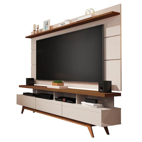 imagem-Rack com Painel Vivare Wood 1.8 Off White com Freijó - Germai Móveis - Bege