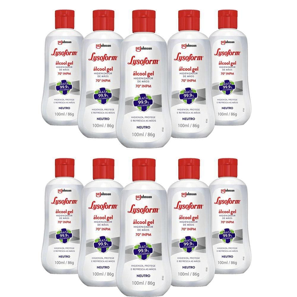 Kit 10 Álcool Em Gel Lysoform Higienizador Neutro 100ml