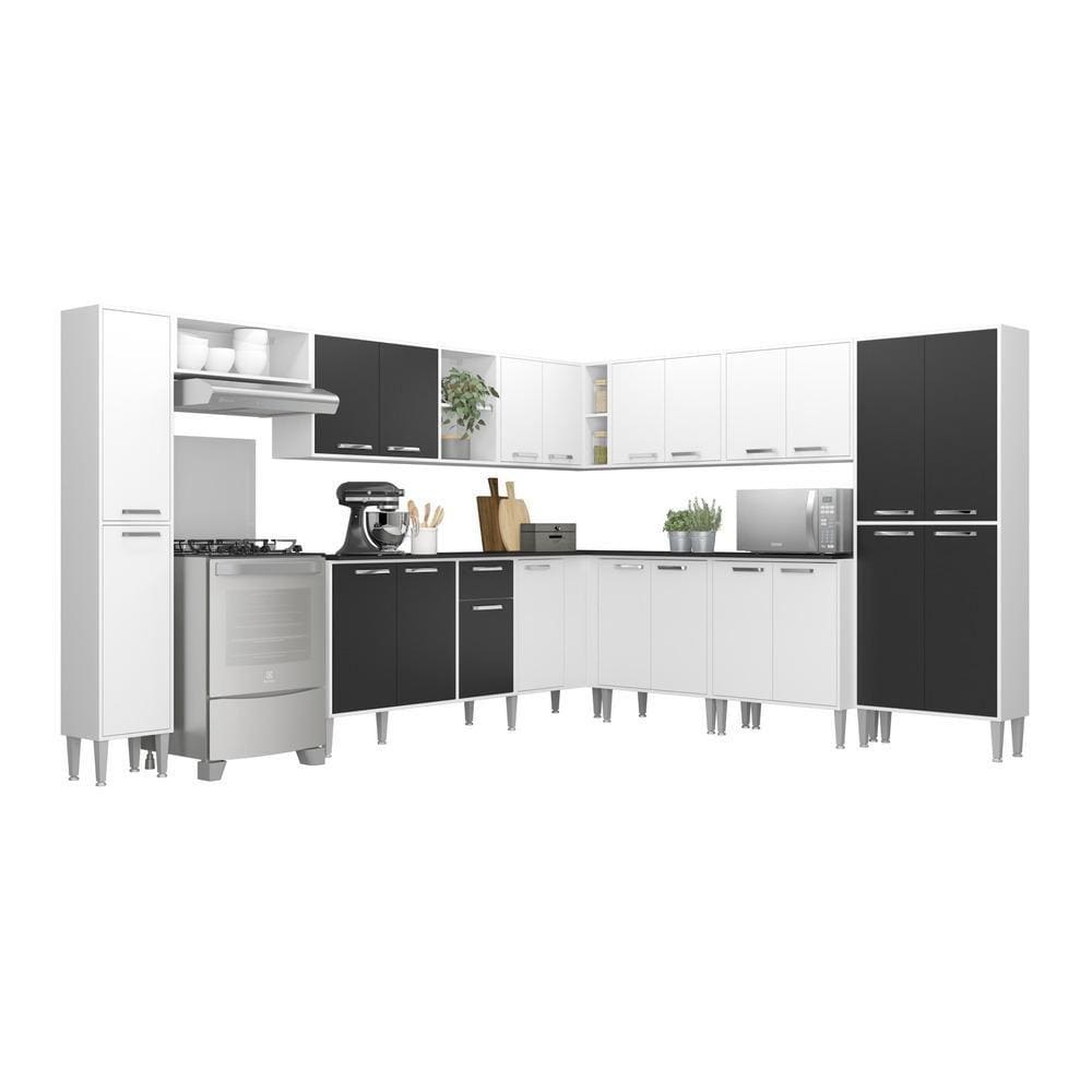 Cozinha Completa Multimóveis Xangai Pop FG3164 com Armário e Balcão Branca/Preta
