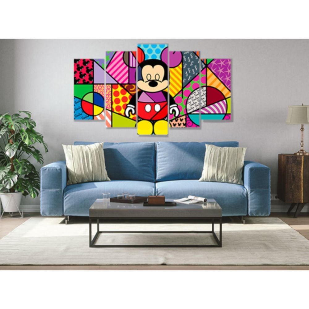 Quadro Mosaico 5 peças mdf 6mm Romero Brito mickey
