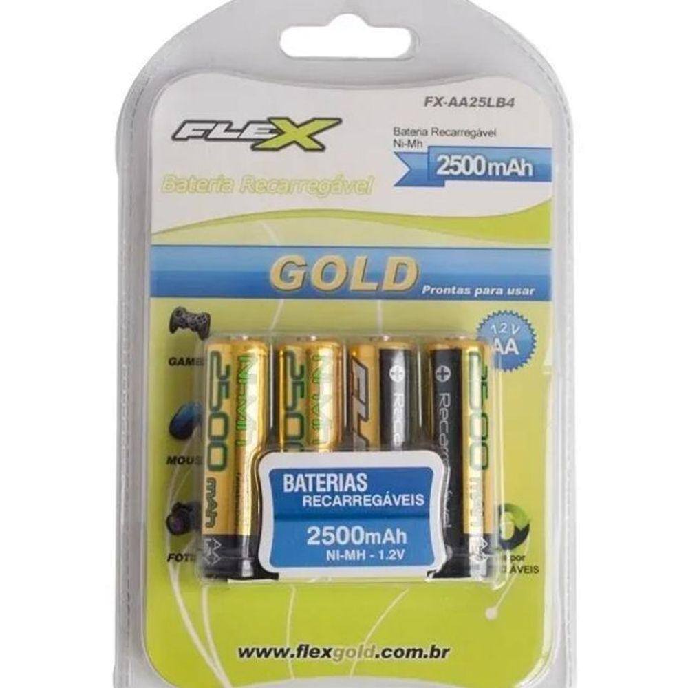 Pilha Recarregável Flex Gold Aa Fx-Aa25Lb4 2500 Mah Ni-Mh