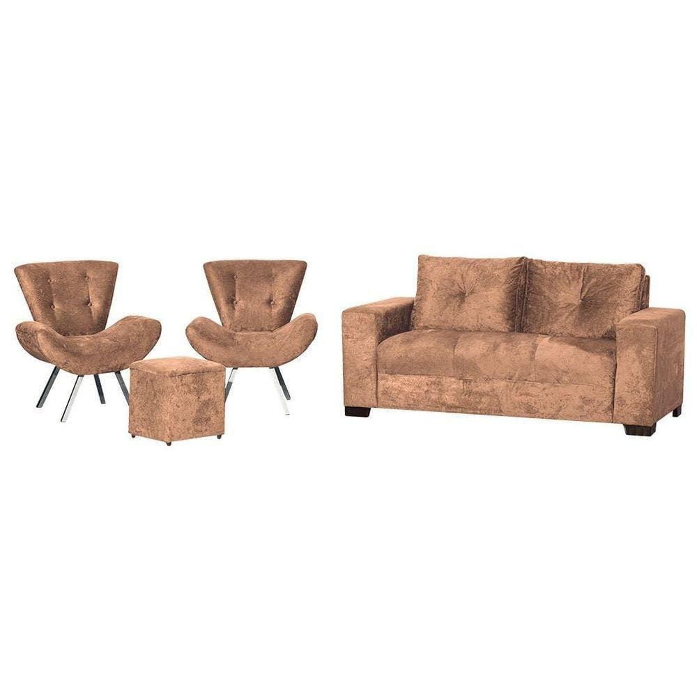 Conjunto Capri Sofa 3 Lugares 2 Poltronas Riad E Puff Finezzi Capuccino