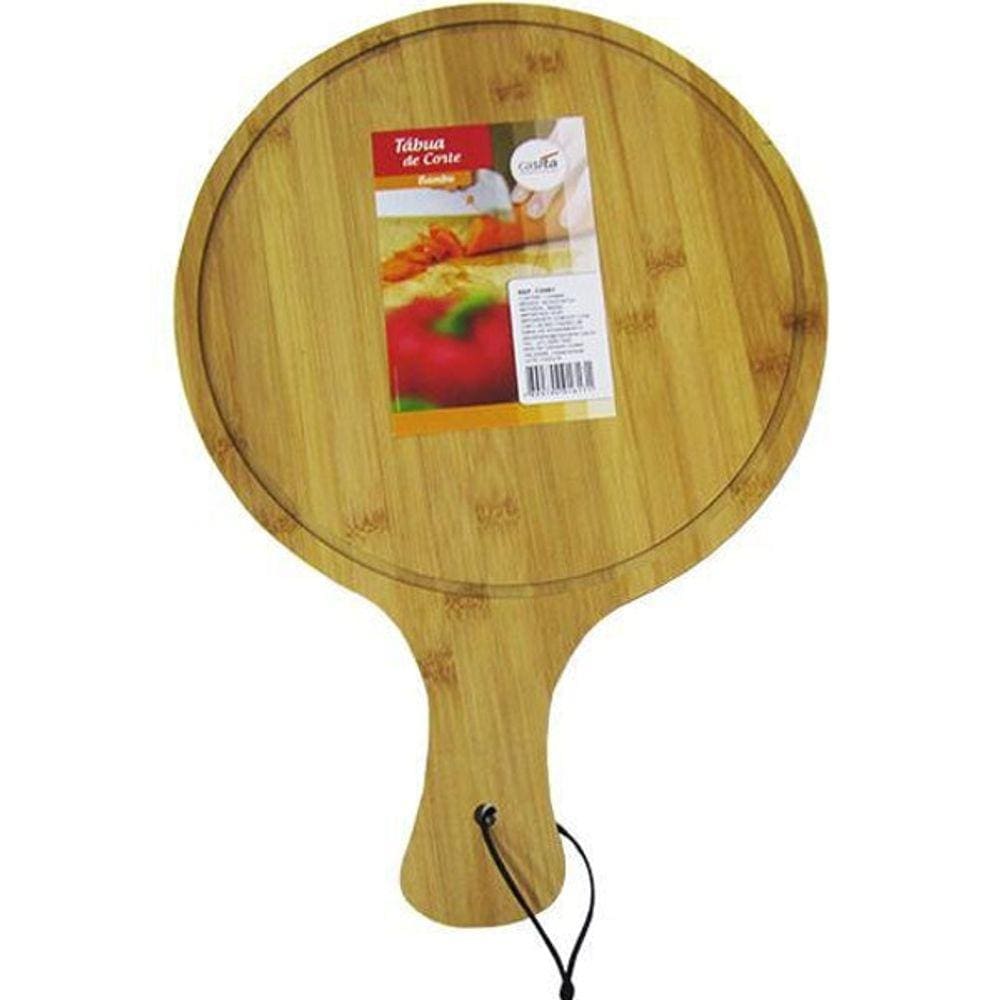 Tabua De Corte Bambu Multiuso Redonda Com Alca 43 5X29 5Cm