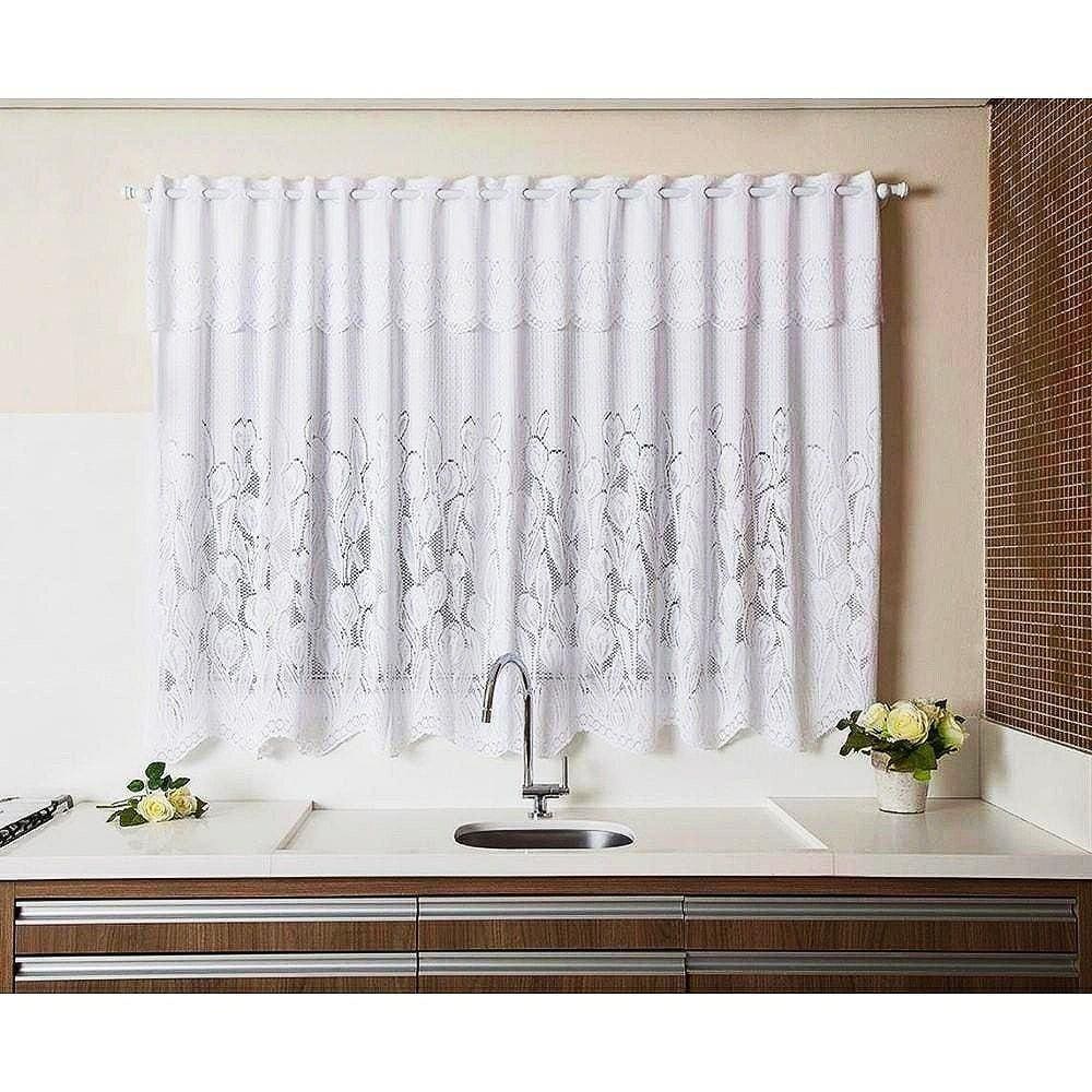 Cortina Renda Cozinha Tulipa Branca 2,00Larg X 1,50Alt