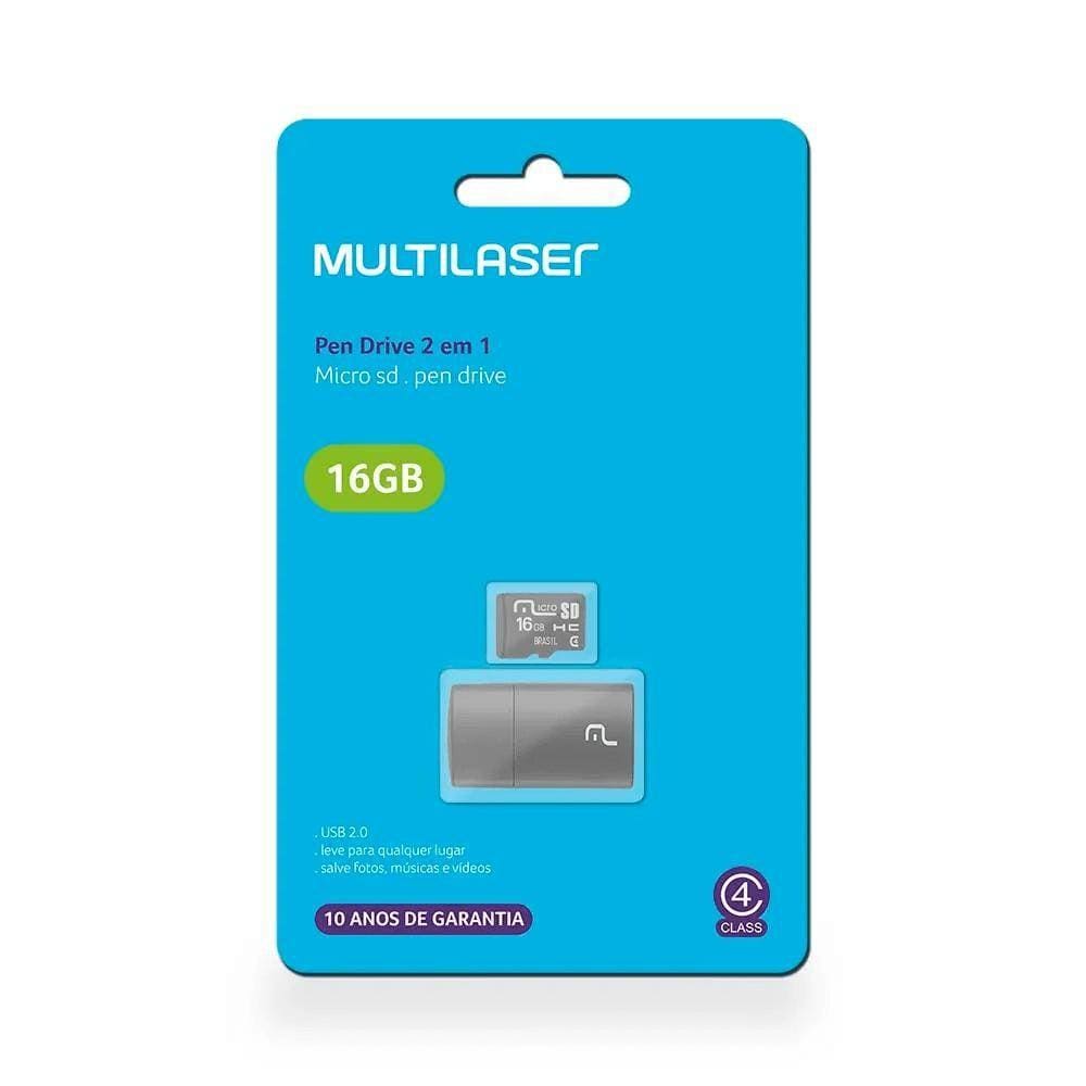 Leitor USB Cartão De Memória Classe 4 16GB Multilaser  MC