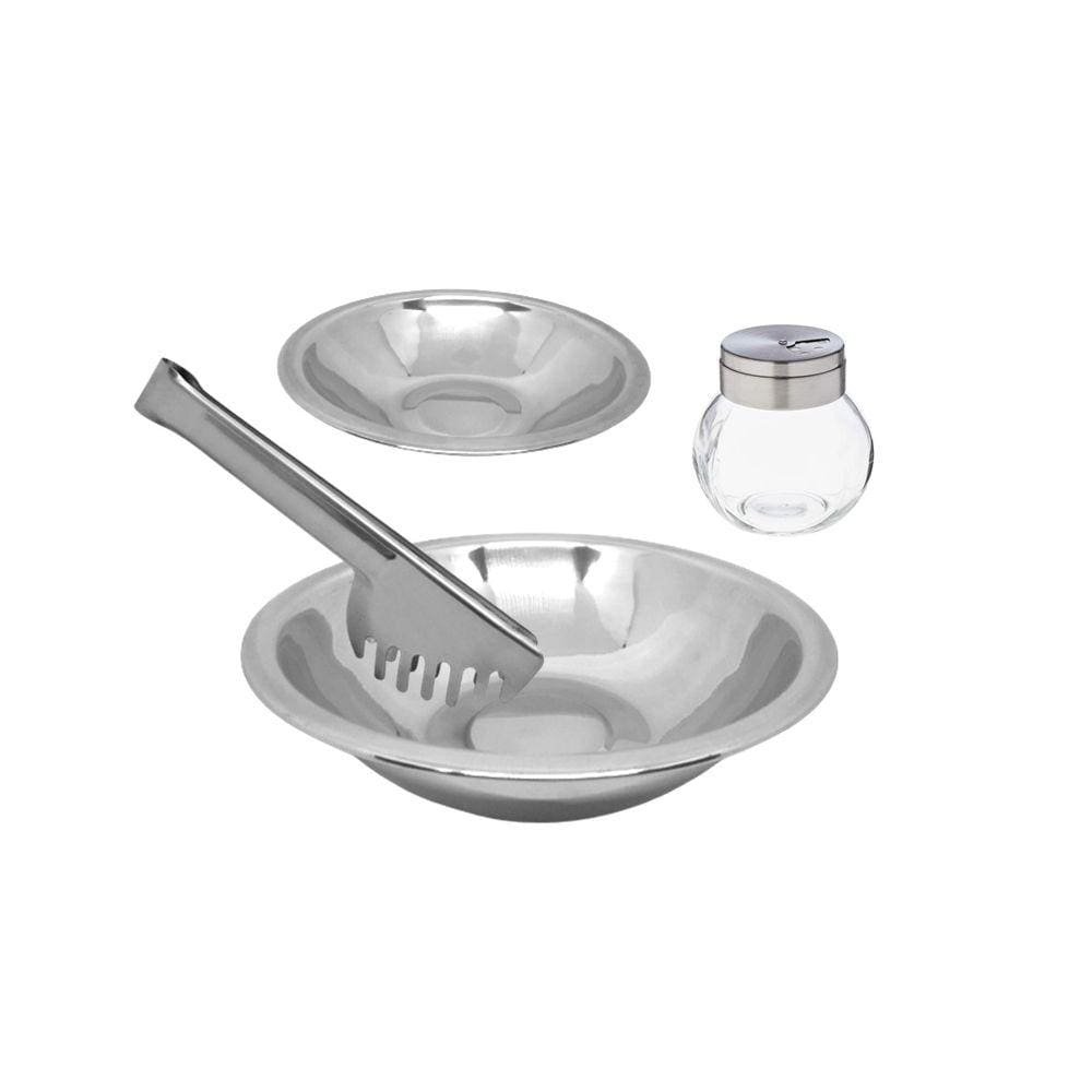 Conjunto para Salada Aço Inox Prime 4 Peças Bowl, Saleiro e Pegador - Mundial Import