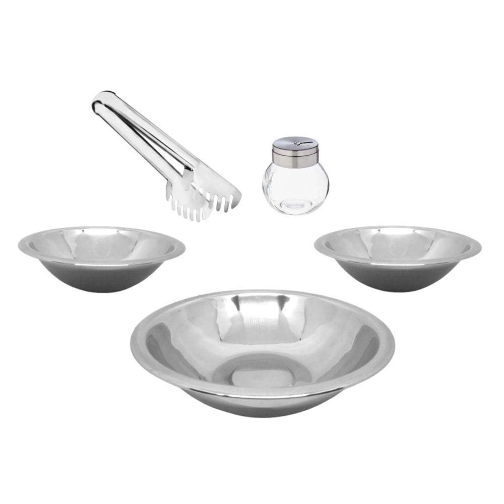 Conjunto para Salada Aço Inox 5 Peças Bowl, Saleiro e Pegador - Mundial Import