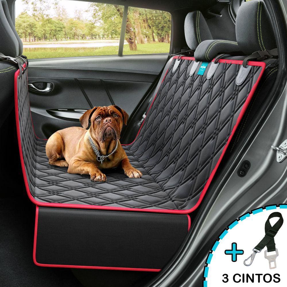 Kit Capa Pet Protetora de Banco Traseiro Impermeavel Vermelho + 3 Cinto de Segurança