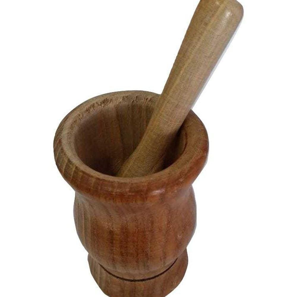 Pilão De Madeira Com Socador Para Alho Tamanho Grande