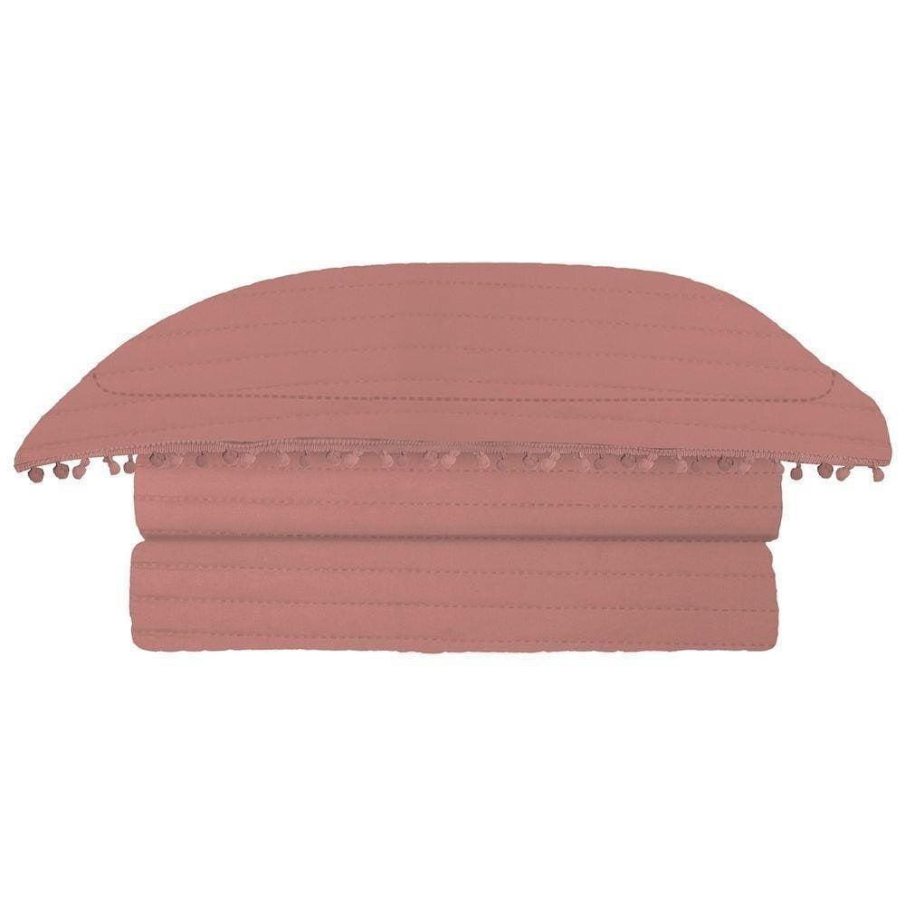Colcha Pompom Queen Camesa 240X260Cm Microfibra Rose