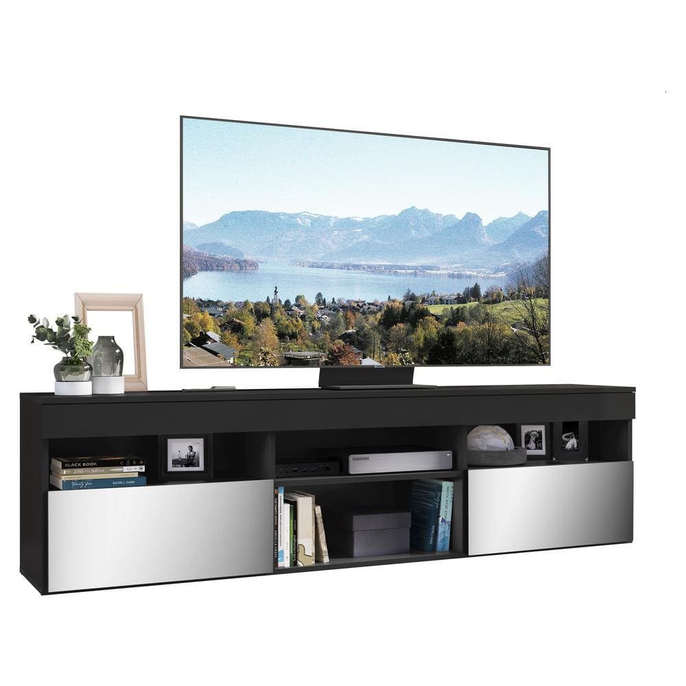 Rack Suspenso com Espelho para TV até 65” Multimóveis Paris FG3331 com 2 Portas Preto