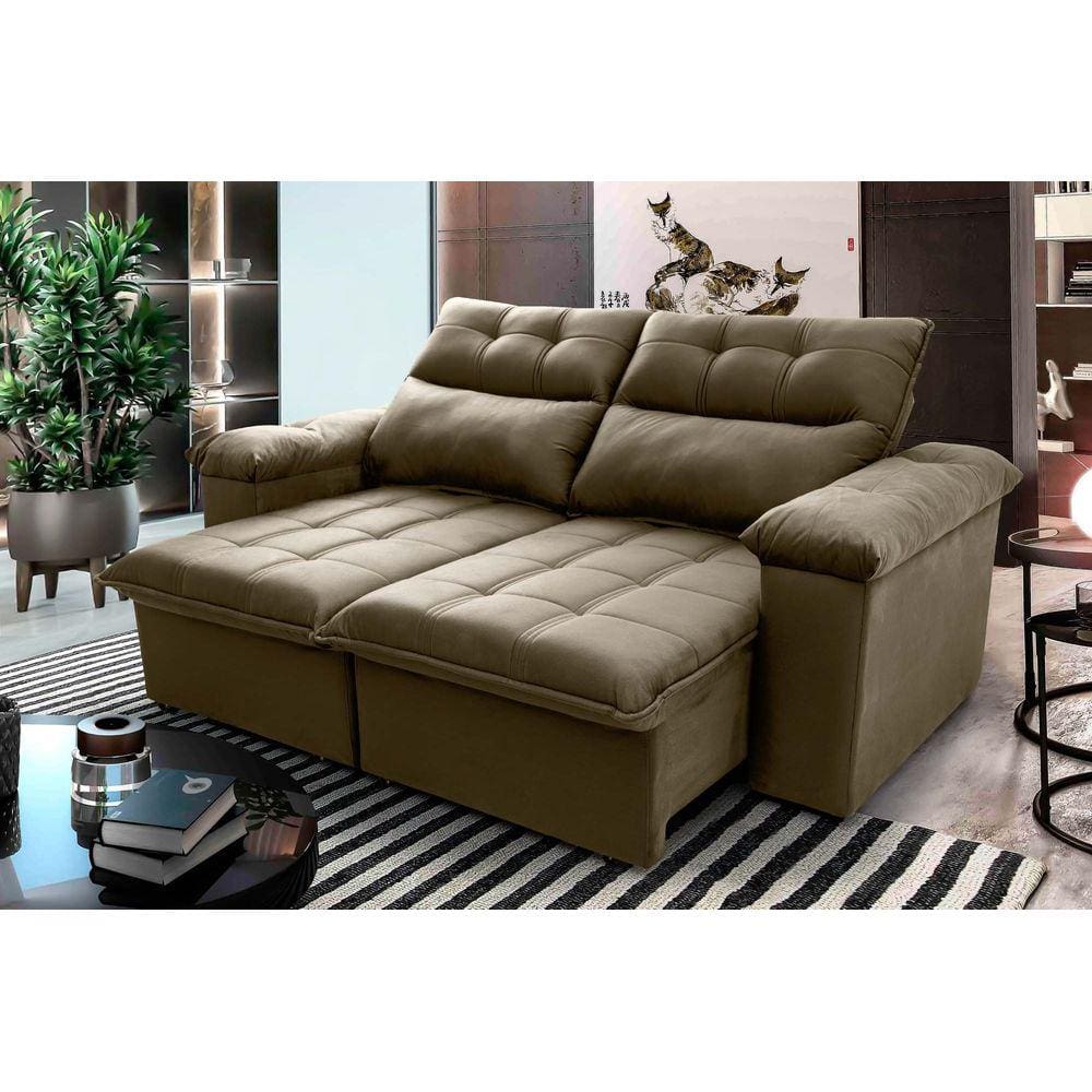 Sofá Retrátil Reclinável Verona 2,00m Suede Velut Bege c/ Molas no Assento - King House