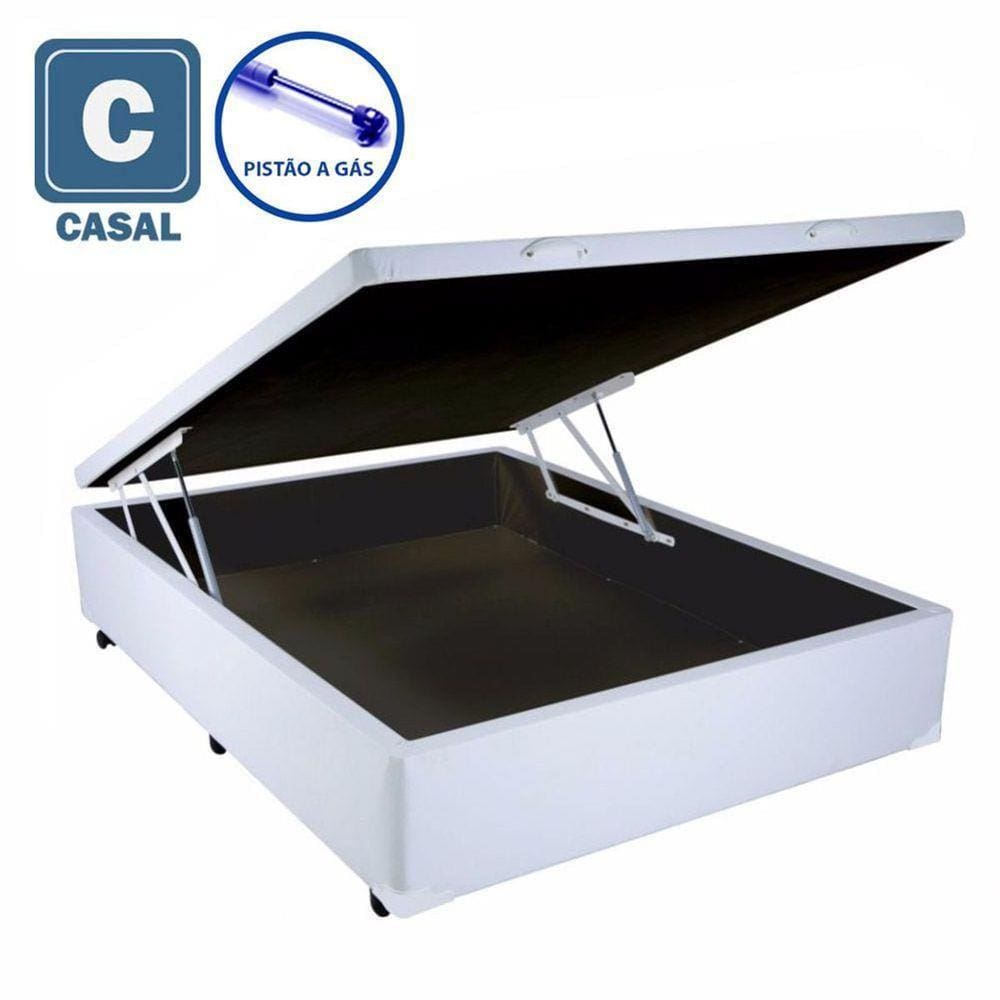 Cama Box Baú Casal branco com Pistão a gás - 138x188