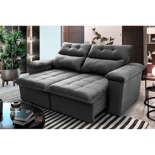 Sofá Retrátil Reclinável Verona 1,80m Suede Velut Cinza c/ Molas no Assento - King House Menor preço em Sofá Retrátil Reclinável Verona 1,80m Suede Velut Cinza c/ Molas no Assento - King House