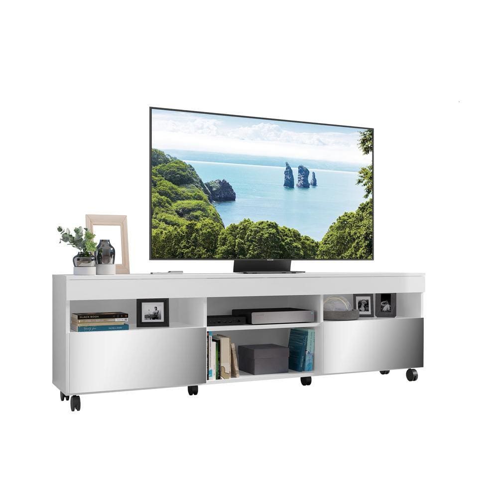 Rack com Rodízios e Espelho para TV até 65” Multimóveis Paris FG3330 com 2 Portas Branco