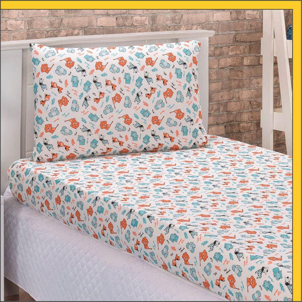 Jogo de Cama Lençol em Malha Solteiro Safari 2 Peças - Verde