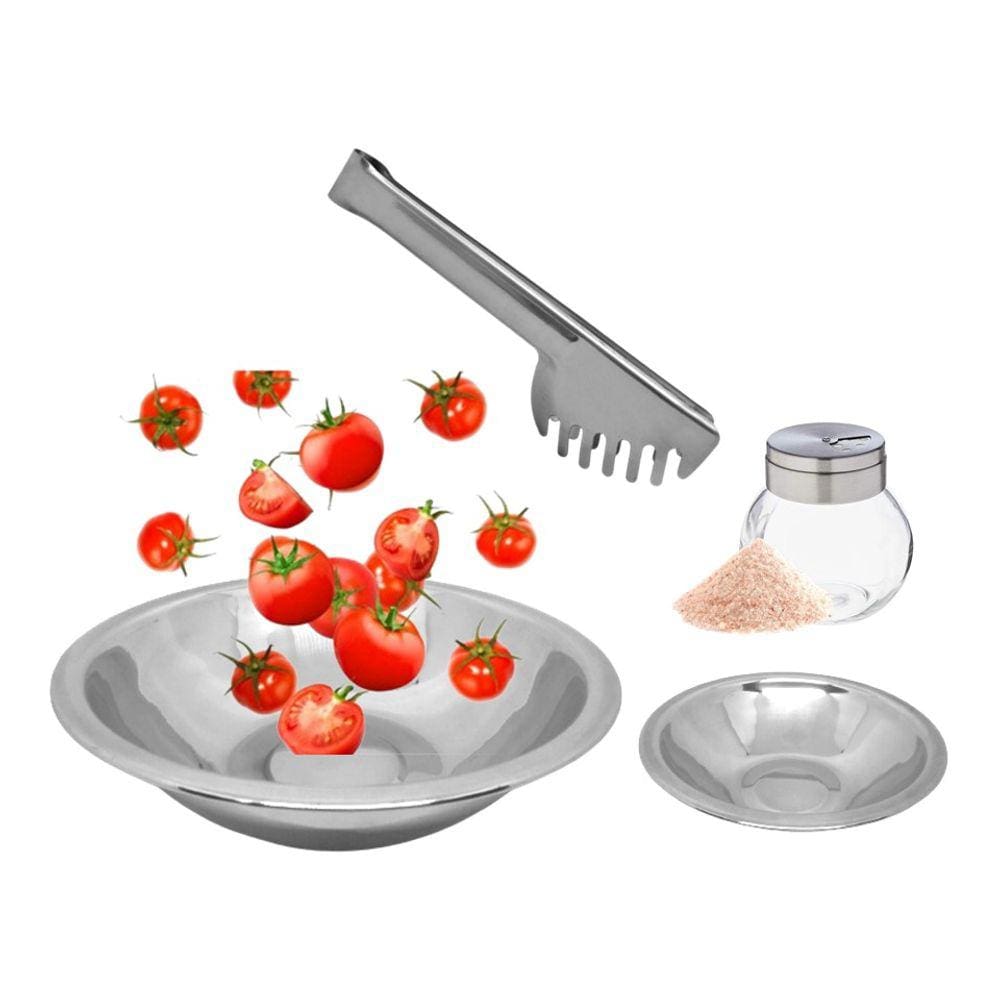 Conjunto para Salada Aço Inox 4 Peças Bowl, Saleiro e Pegador - Mundial Import