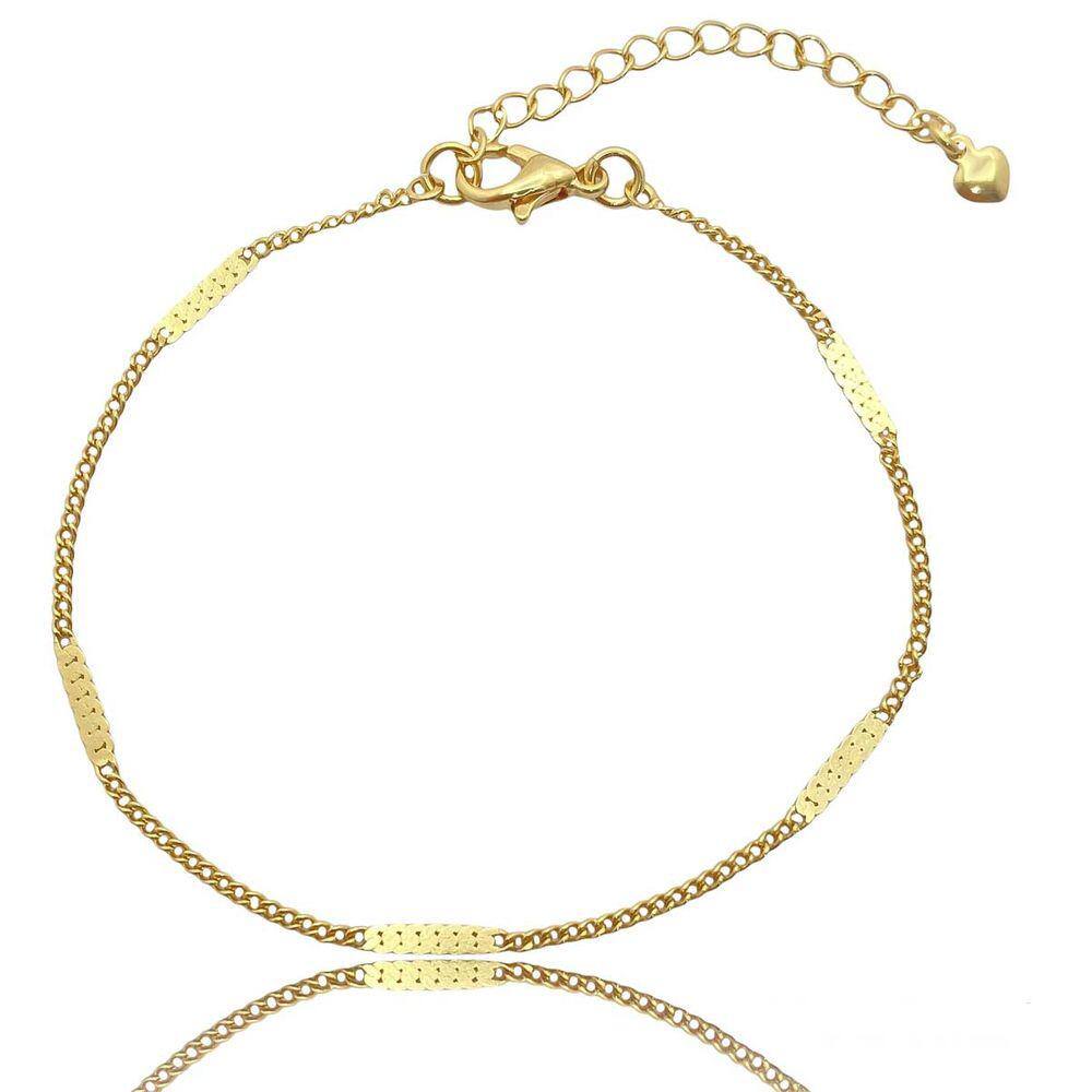 Pulseira Corrente Veneziana e Chapinha Folheada a Ouro 18k Semijoia