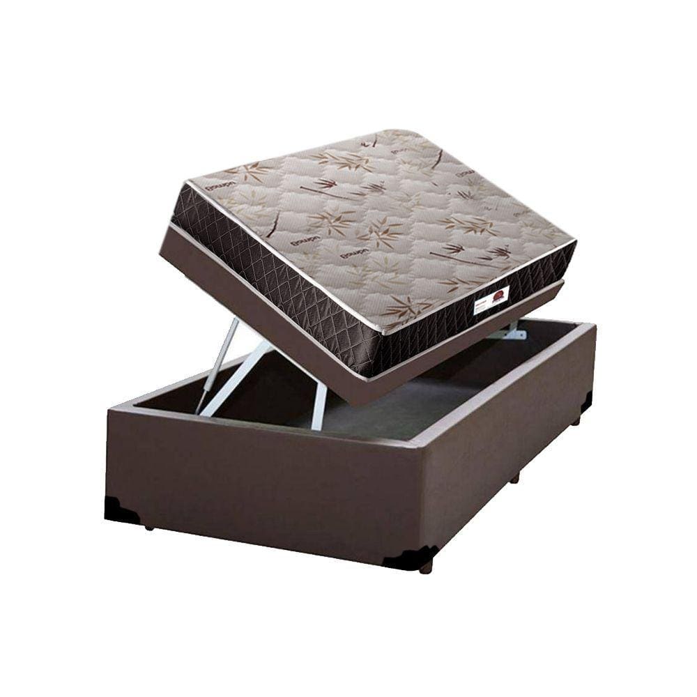 Cama Box Baú Solteiro Colchão Mola Bonnel Belos Sonhos + Box Poliéster 61x88x188