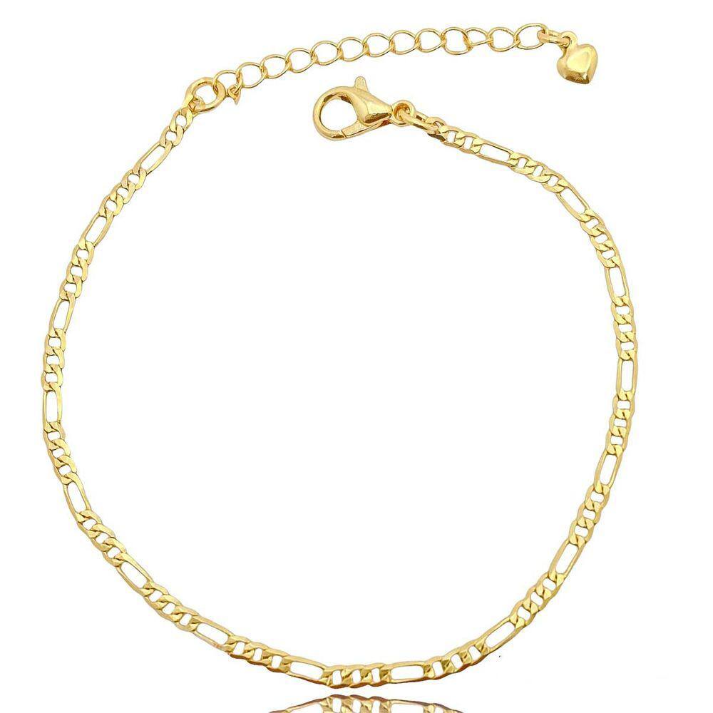 Pulseira Corrente Fígaro Fina Folheada a Ouro 18k Semijoia