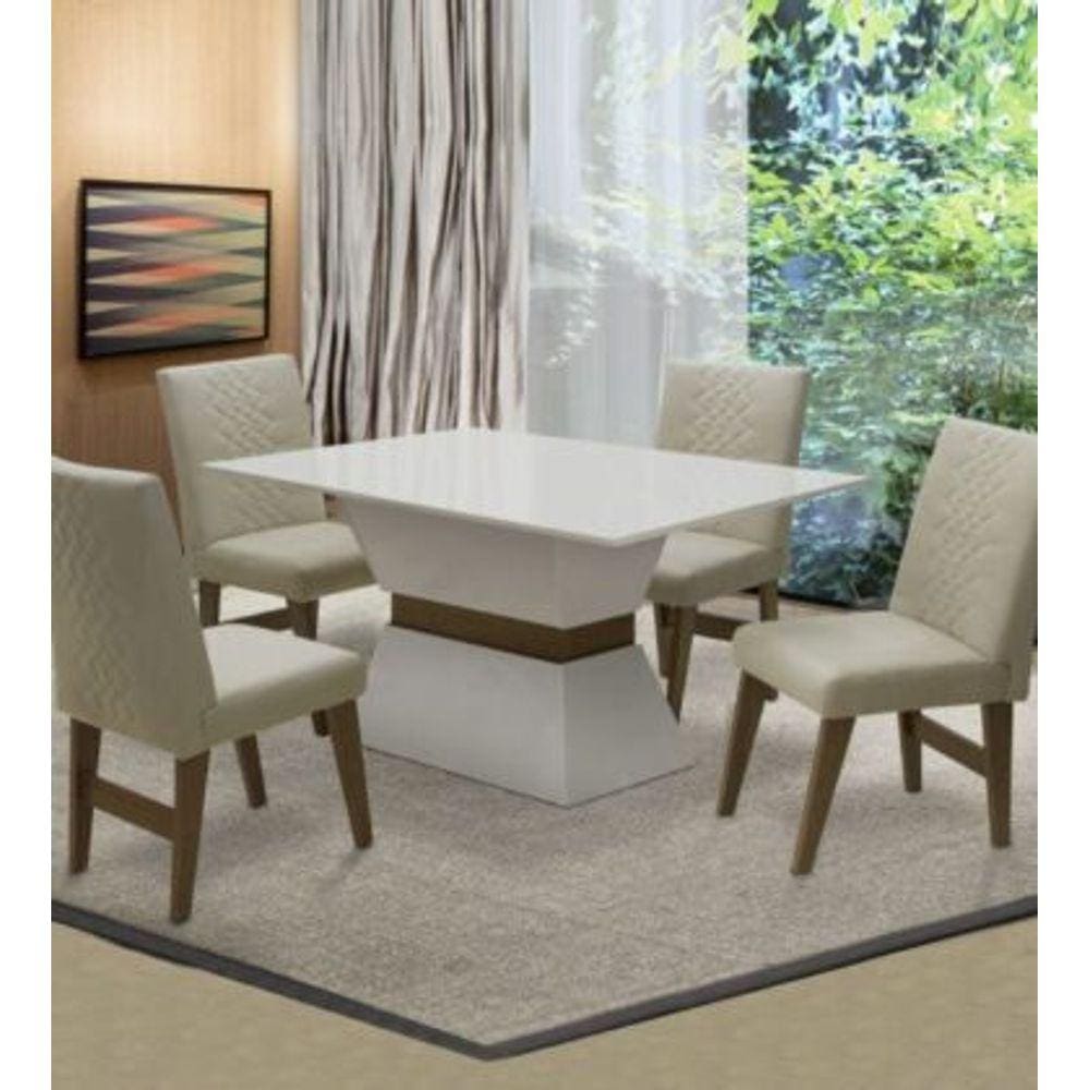 Mesa Imola c/ 4 Cadeiras Dobuê Branco-Off/Cedro