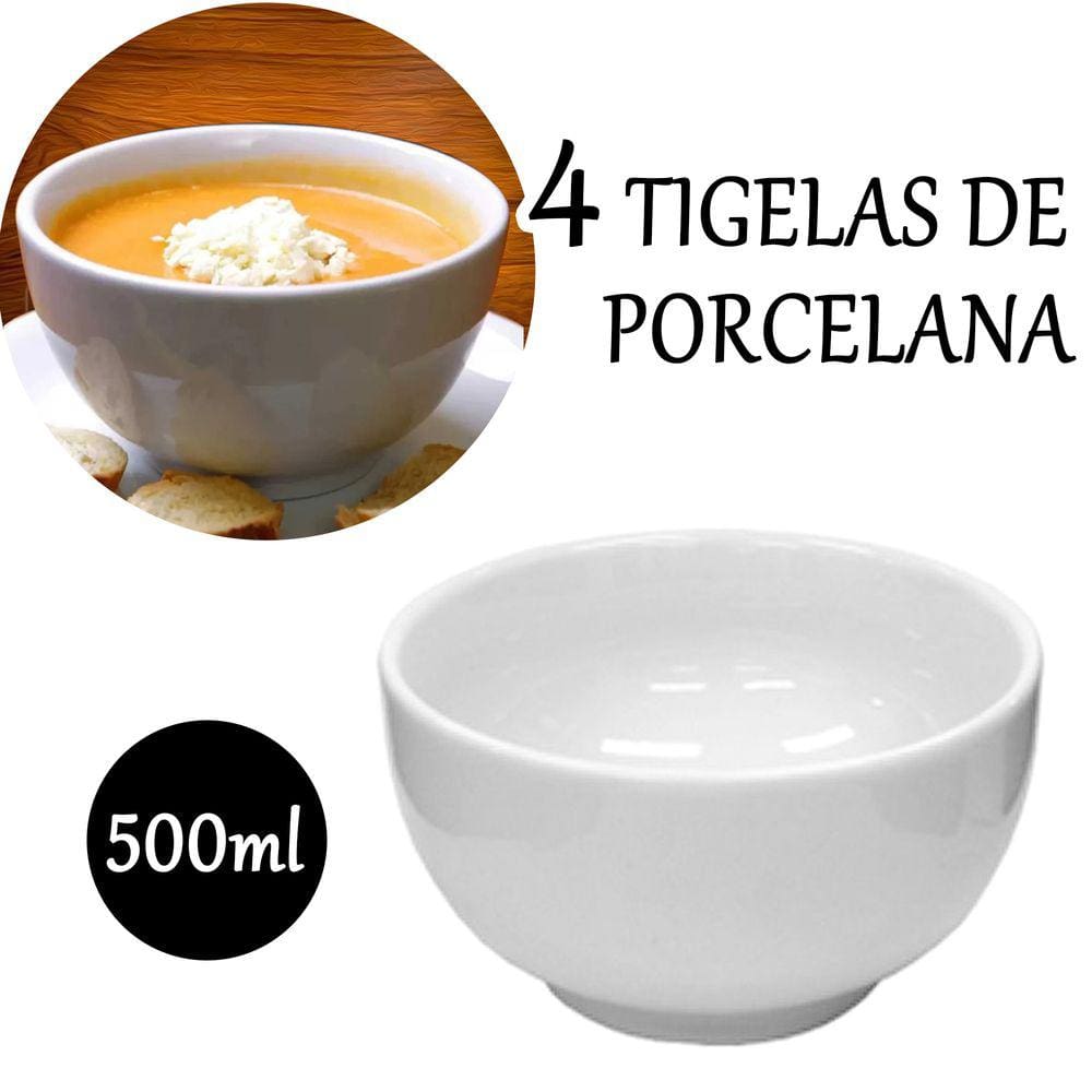Kit 4 Cumbuca de Porcelana 500ml Pote Tigela Bowl