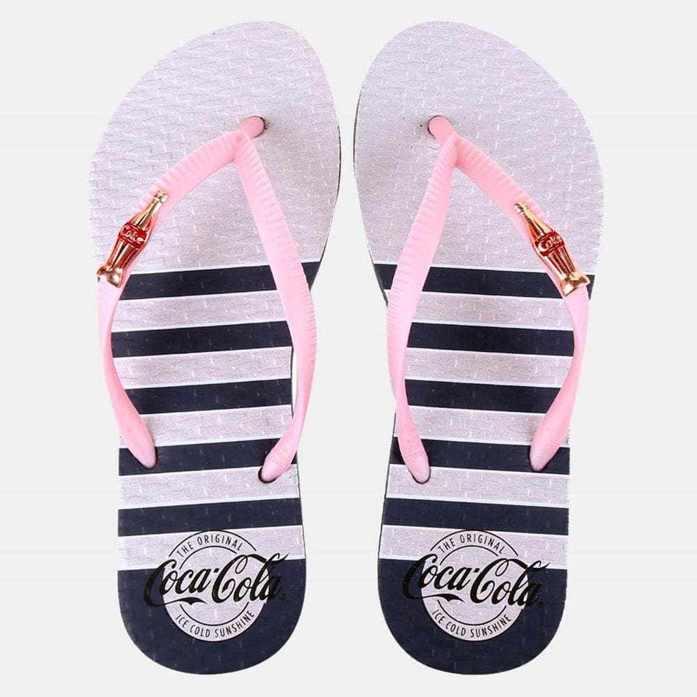 Chinelo Coca Cola Metallic Straps Feminino Marinho E Rose