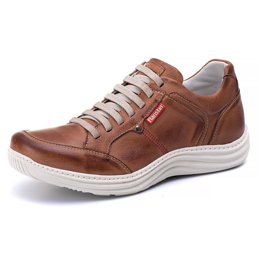 Sapatênis Masculino Couro Cadarço Liso Conforto Casual Leve