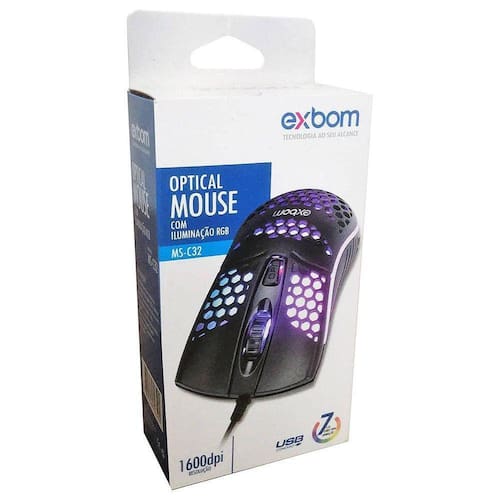 imagem-Mouse Colmeia Ultra Leve Gamer Usb Exbom Ms-C32 Preto Led