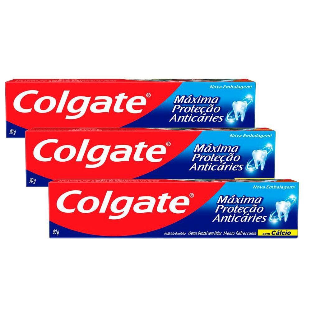 Kit 3 Creme Dental Colgate Máxima Proteção Anticáries 90g