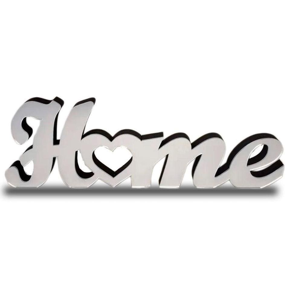 Palavra Home Decoração Mdf Com Acrílico Espelhado Prata