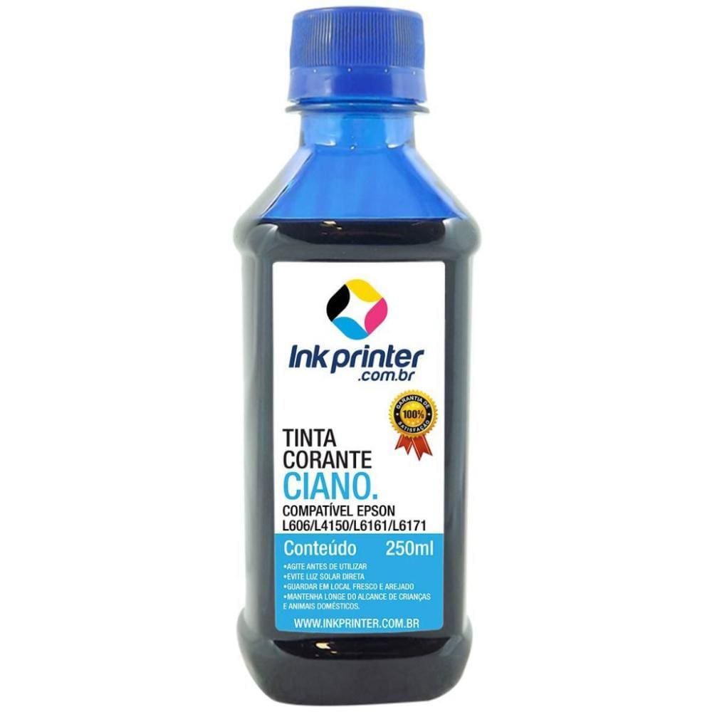 Refil de Tinta Compatível InkPrinter Ciano para Impressoras Epson L606, L4150, L4160, L6161, L6171 (250ml)