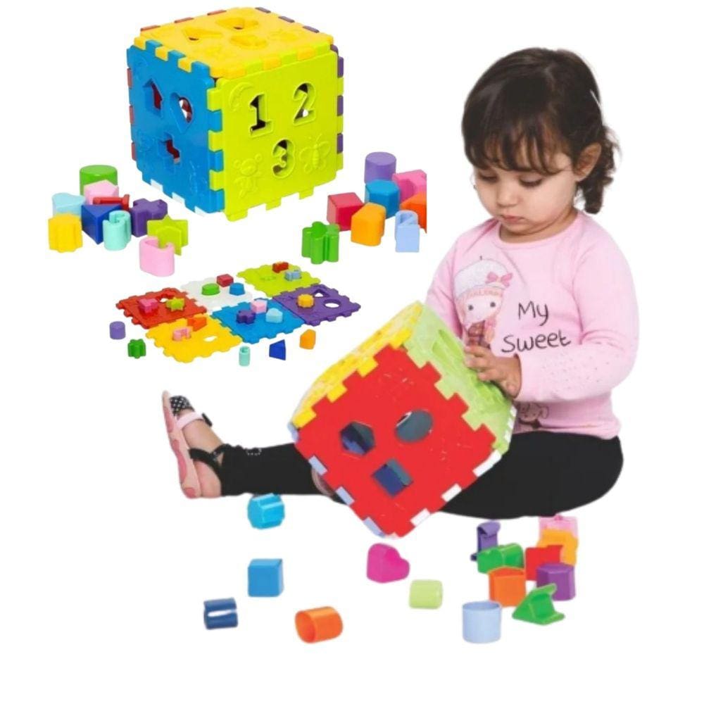 Cubo Didático Jogo De Encaixe As Peças Crianças Bebe 1 Anos