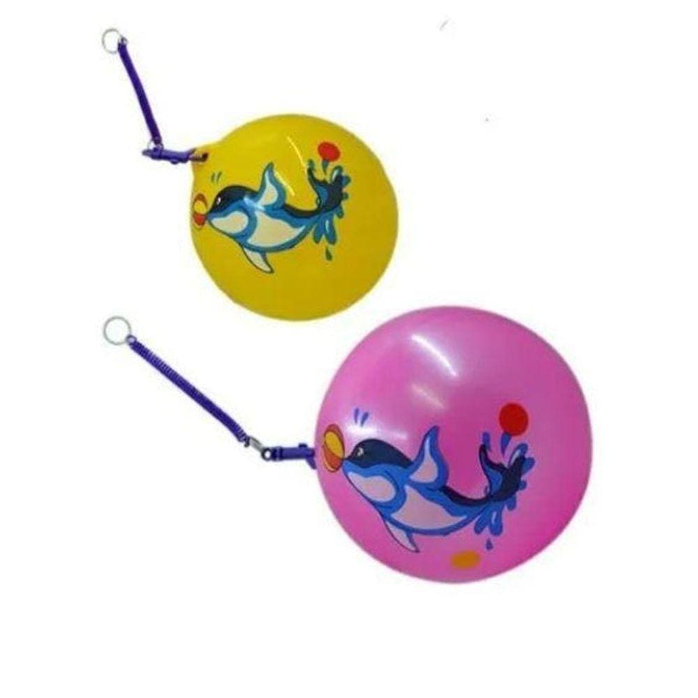 Kit 2 Bolas Borracha Poing Poing Com Cordão Mola 20Cm