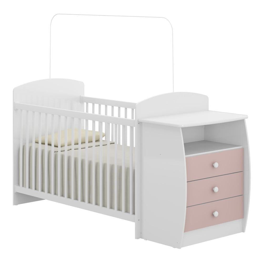 Berço Cômoda para Colchão 60 x 130 cm Rafael Multimóveis FG0516 Branco/Rosa
