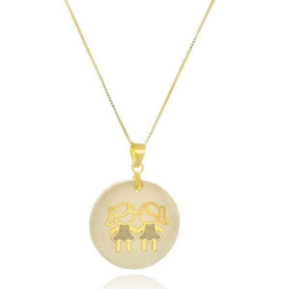 Gargantilha Com Pingente Duas Meninas Banho De Ouro